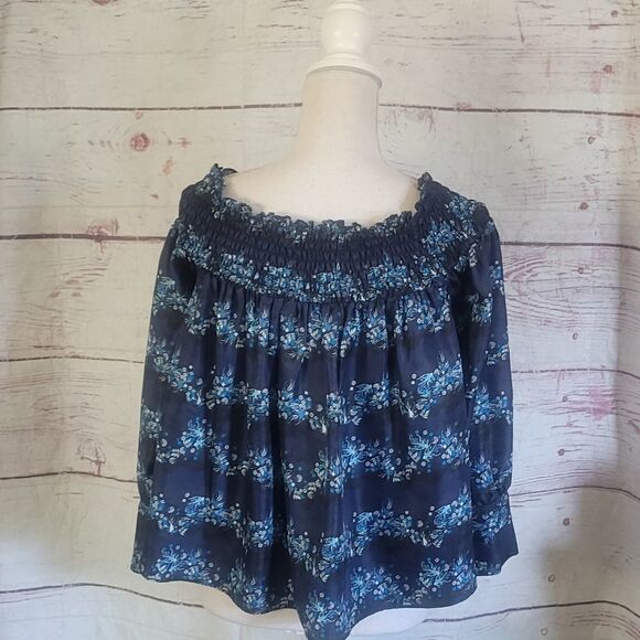 Zac Zac Posen Floral and Fish Print Silk Off The Shoulder Blouse Size 2 - Picture 3 of 6